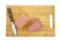 Luncheon meat sliced on cutting board Royalty Free Stock Photo