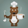 Lunchtime bear holds pan and ladle