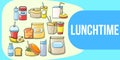 Lunchtime concept banner, cartoon style