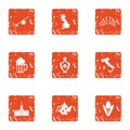 Lunchtime icons set, grunge style