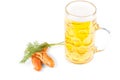 Lunchtime snack of beer and prawns Royalty Free Stock Photo