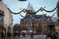 Lund, Sweden - December 21, 2019: The city is filled with people out shopping in the Christmas decorated town square a few days Royalty Free Stock Photo