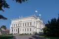 Lund, Sweden - September 27, 2020: The exterior white facade of the majestic university building Universitetshuset in the heart