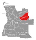 Lunda Sul red highlighted in map of Angola