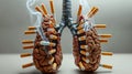 A lung with a brain inside of it and a bunch of cigarettes Royalty Free Stock Photo