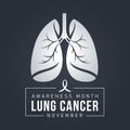 Lung Cancer Awareness banner with lung sign and white ribbon sign on dark blue background vector design Royalty Free Stock Photo