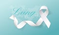 Lung Cancer Awareness Calligraphy Poster Design. Realistic White Ribbon. November is Cancer Awareness Month. Vector Illustration