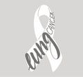 Lung cancer awareness month Novermber handwritten lettering. White support ribbon. Web banner vector