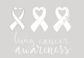 Lung cancer awareness month Novermber handwritten lettering. White support ribbon. Web banner vector