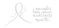 Lung cancer awareness month Novermber handwritten lettering. White support ribbon. Web banner vector