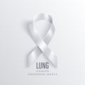 Lung cancer awareness month vector banner with photorealistic white ribbon
