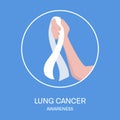 Lung cancer awareness ribbon in hand medical illustration Royalty Free Stock Photo