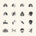 Lung cancer cause and prevention. Vector icons set.