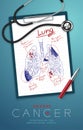 Lung Cancer and infection, Doctor writing and hand sketch drawing on paper chart with pad, pen and stethoscope, Medical Science