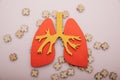 Lung cancer or respiratory disease concept. Wooden puzzle and lung