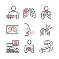 Lung Cancer. . Symptoms, Causes, Treatment. Line icons set. Vector signs for web graphics.