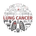 Lung Cancer banner. Symptoms, Causes, Treatment. Vector signs for web graphics.