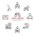 Lung Cancer banner . Symptoms, Causes, Treatment. Line icons set. Vector signs for web graphics. Royalty Free Stock Photo