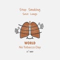 Lung cute cartoon character and Stop Smoking & Save Lungs vector