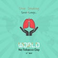 Lung cute cartoon character and Stop Smoking & Save Lungs vector