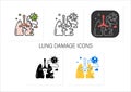 Lung damage icons set