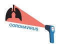 Lung disease. Coronavirus disease detection. Digital contactless thermometer with infrared light. Vector illustrator