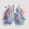 Lung with flowers for fresh healthy breathing air, environment concept, connect to nature, generative AI