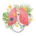 Lung health support and care, pulmonology checkup, lungs in blooming flowers, plants Royalty Free Stock Photo