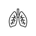 Lung human line icon, respiratory system healthy lungs anatomy flat medical organ icon
