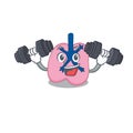 Lung mascot design feels happy lift up barbells during exercise