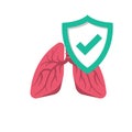 Lung protection flat icon. Color icon of lungs and shield. Royalty Free Stock Photo