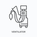 Lung ventilator machine flat line icon. Vector outline illustration of electronic icu equipment. Medical black thin Royalty Free Stock Photo