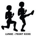 Lunges. Front kicks. Sport exersice. Silhouettes of woman doing exercise. Workout, training Royalty Free Stock Photo