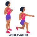 Lunges. Lunge punches. Sport exersice. Silhouettes of woman doing exercise. Workout, training
