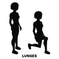Lunges. Sport exersice. Silhouettes of woman doing exercise. Workout, training. Royalty Free Stock Photo