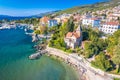 Lungomare scenic walkway and beach in Opatija aerial view