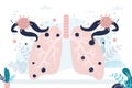 Lungs affected by pneumonia. Coronavirus attacks and causes disease. Pandemic Covid-19. Health problems banner