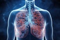 Lungs anatomy in x-ray image on dark blue background, A male lung cancer biopsy respiratory system in x-ray, AI Generated