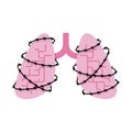 Lungs and barbed wire. Sick Internal organs Human anatomy. Metaphor of problems and reduced health. pain medical health care