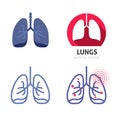 Lungs bronchus healthy vector logo icon and bronchial tuberculosis disease as asthma or breath illness flat cartoon and line