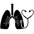 Lungs cancer diagnosis logo with stethoscope. Pneumonia awarness day. flat style Royalty Free Stock Photo