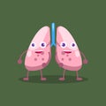 Lungs cartoon character vector illustration isolated on green background