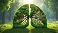 Lungs consists of green grass, vibrant trees, and beautiful flowers, reflecting the importance of clean air and healthy breathing