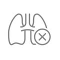 Lungs with cross checkmark line icon. Diseases internal organ, lung disease symbol