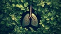 Lungs are enveloped by fresh green leaves, symbolizing a connection to nature