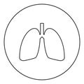 Lungs human icon in circle round outline black color vector illustration flat style image