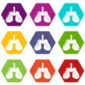 Lungs icons set 9 vector