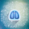 Lungs illustration - halth care sketch with sport icons and lung Royalty Free Stock Photo