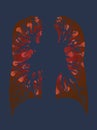 Lungs infected by coronavirus on a dark blue background