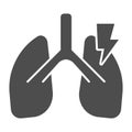 Lungs inflammation solid icon. Coronavirus threat attacks and destroys organs glyph style pictogram on white background